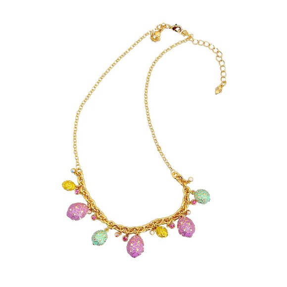 Ritzy Couture DeLuxe Pastel Easter Egg Charm Necklace with Gold Chain